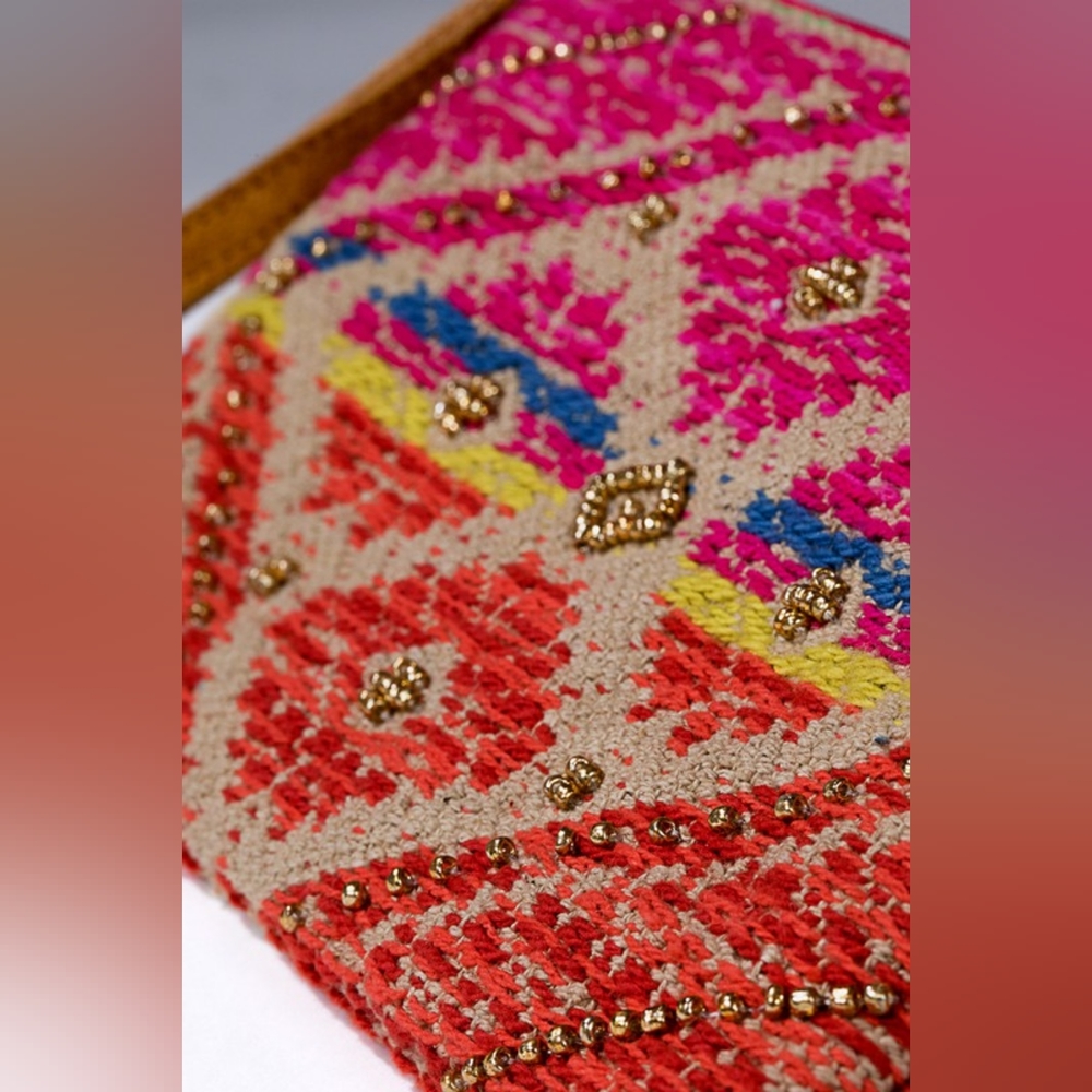 Handmade Hand Beaded Wristlet Clutch - Ethnic Inspired Design - Dyed Fine Cotton - Picture 7 of 7